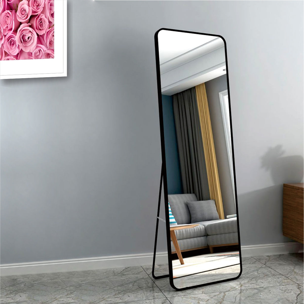 Free-Standing or Wall-Mount Mirror 966SB Black