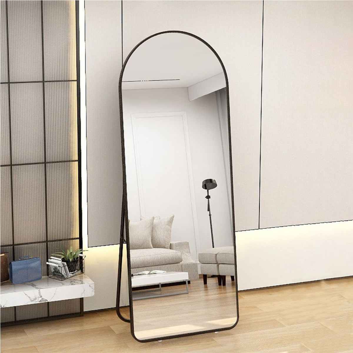 Freestanding or Wall Mounted Arch Mirror 967AB Black