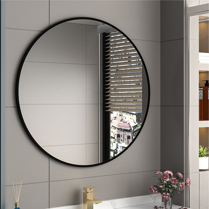 Modern Round Wall Mirror Aluminium Frame 969RB - 60cm Black