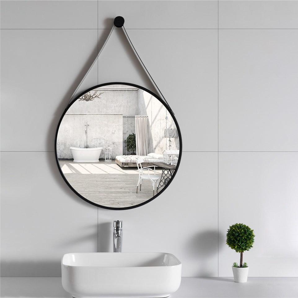 Black frame round wall hanging strap mirror 60cm decorative mirror 969RB-A