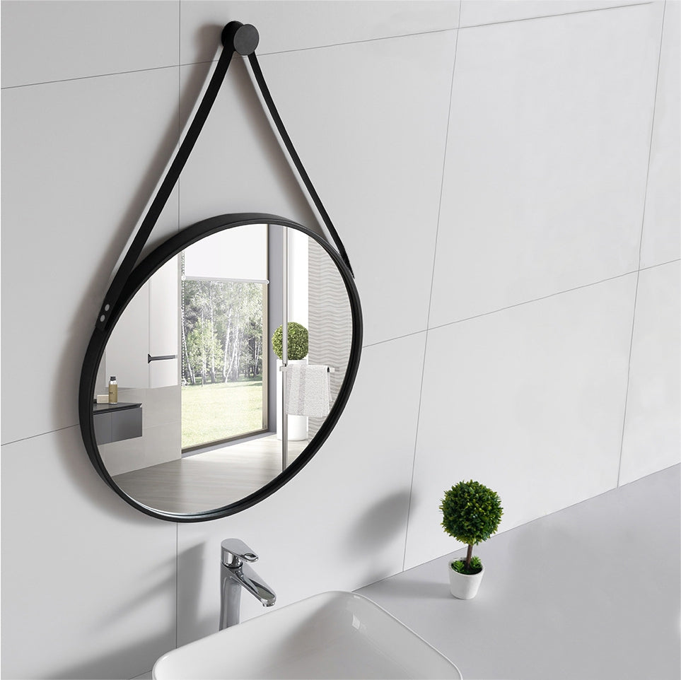 Black frame round wall hanging strap mirror 60cm decorative mirror 969RB-A