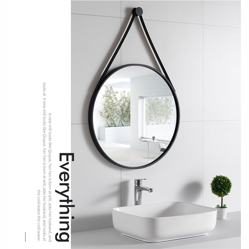 Black frame round wall hanging strap mirror 60cm decorative mirror 969RB-A