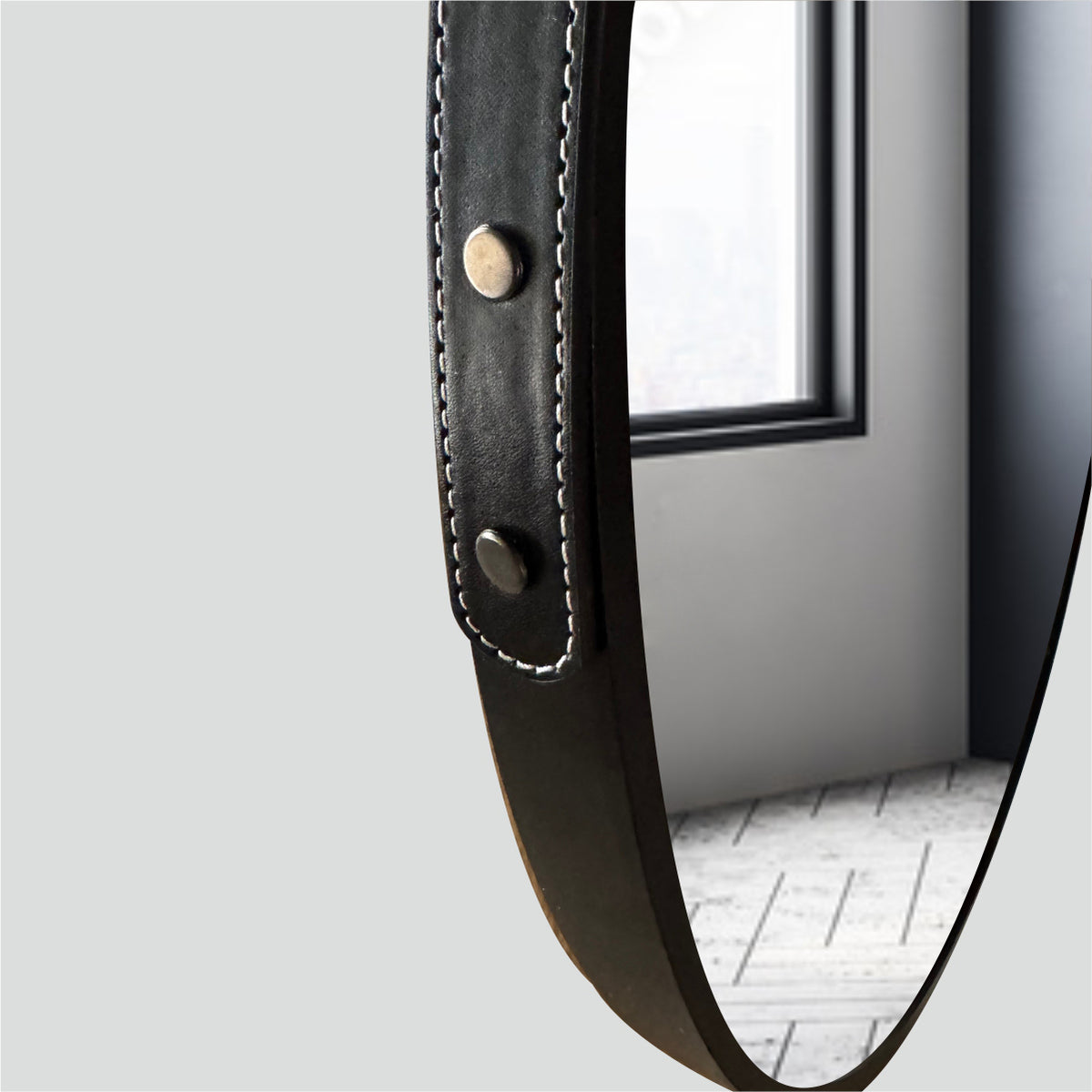 Black frame round wall hanging strap mirror 60cm decorative mirror 969RB-A