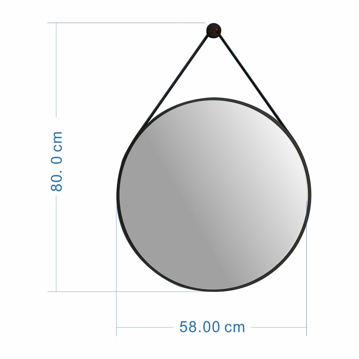 Black frame round wall hanging strap mirror 60cm decorative mirror 969RB-A