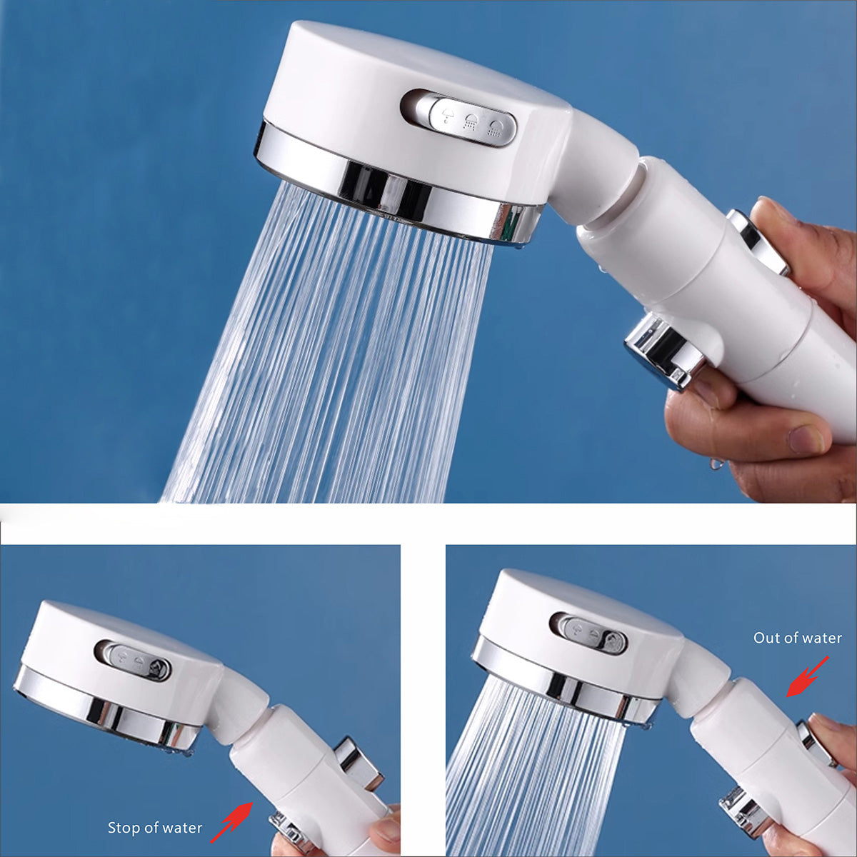 White+chrome 3-Function Setting Hand Shower