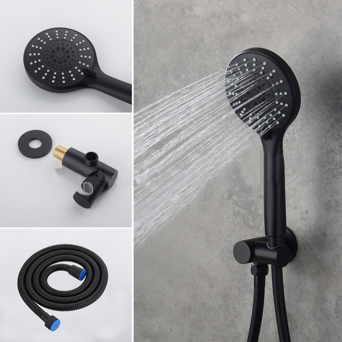 Bathtub Shower Taps Black Hand Shower with Holder & Hose and Shower Mixer A811B-B set