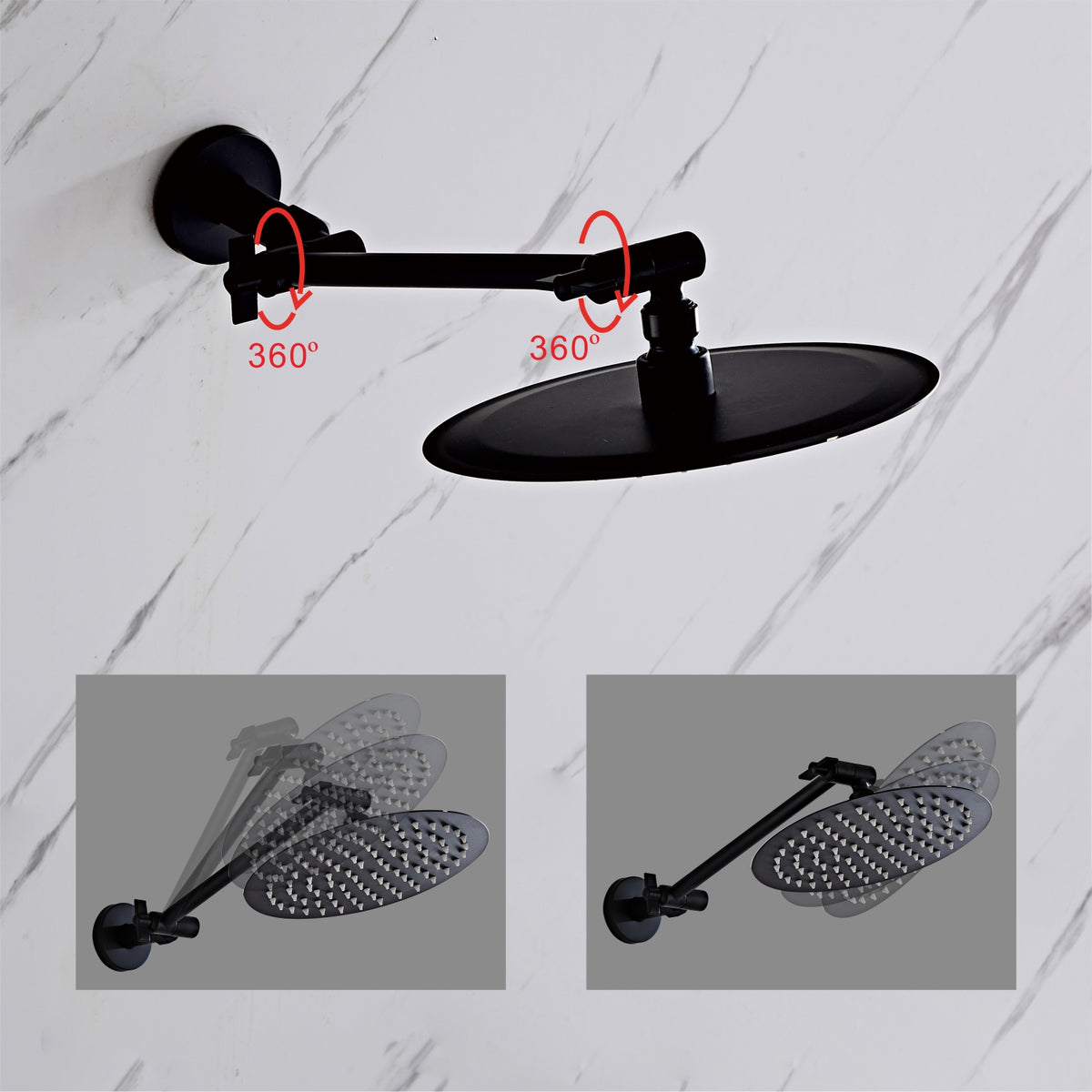 Angle adjustable showerhead kit 8"R Black A8RB