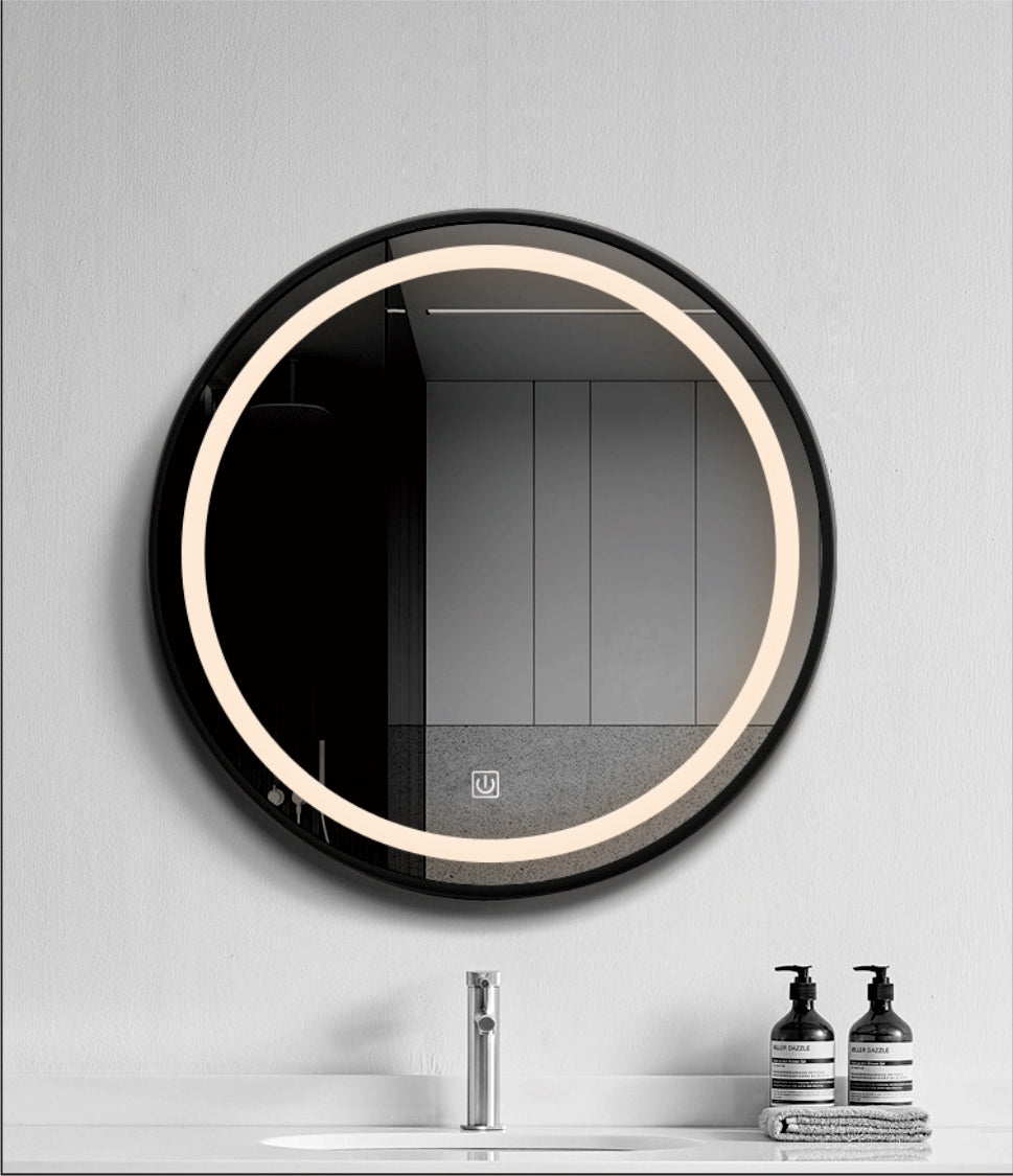 Round Light Mirror with Black Frame LM15B 70cm
