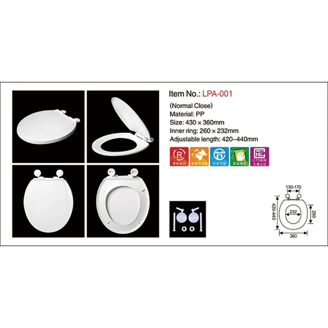 O Shape Toilet Seat Normal Close Bottom Fix