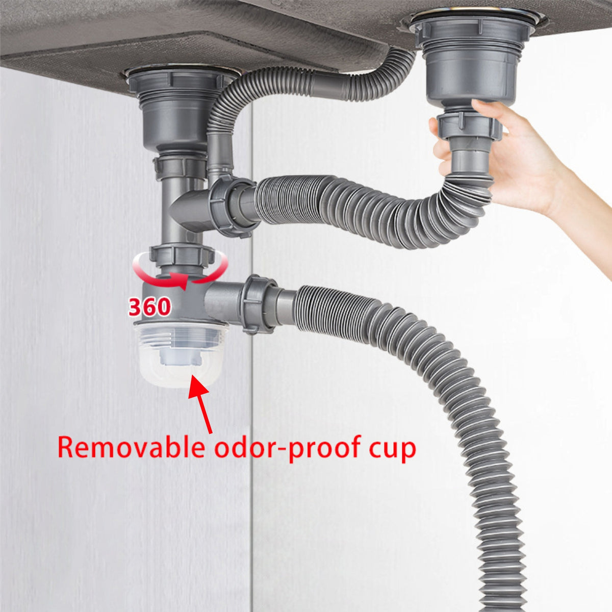 Double Bowl Kitchen Sink with Downspout and Drain Basket - 82x45x22