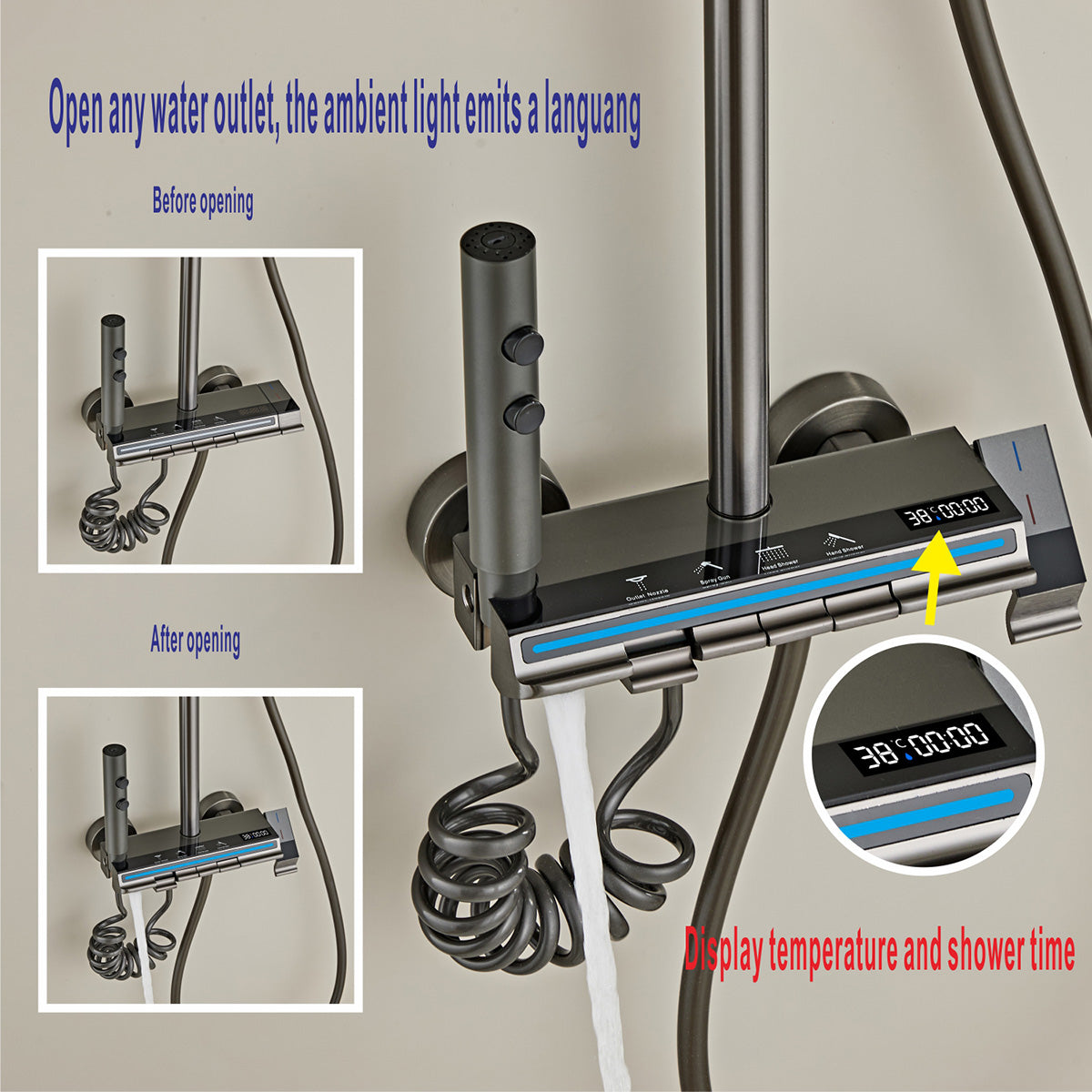 Modern Multifunctional LED Digital Display Shower System 036G