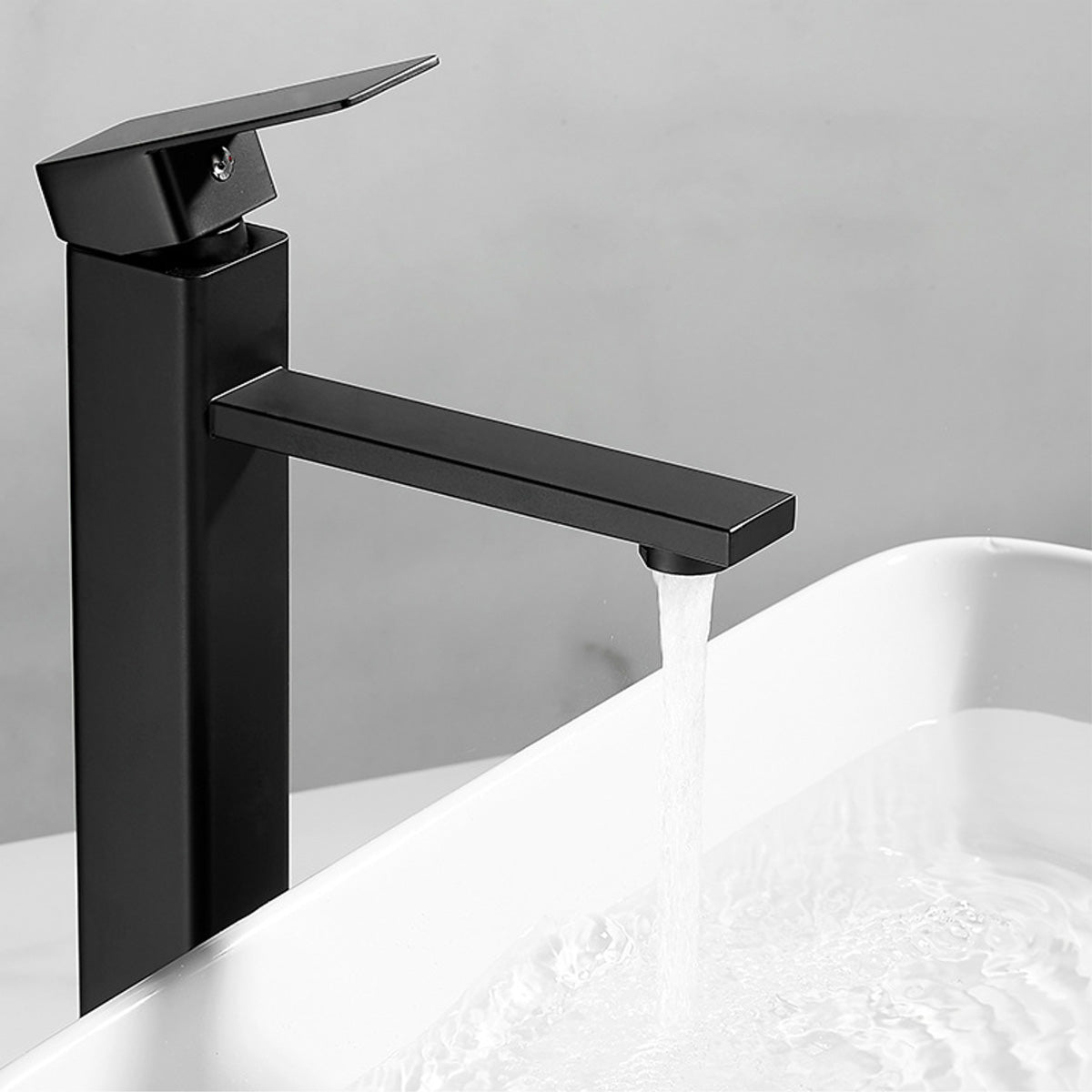 Square Black Basin Mixer Waterfall Faucet Bathroom Tap