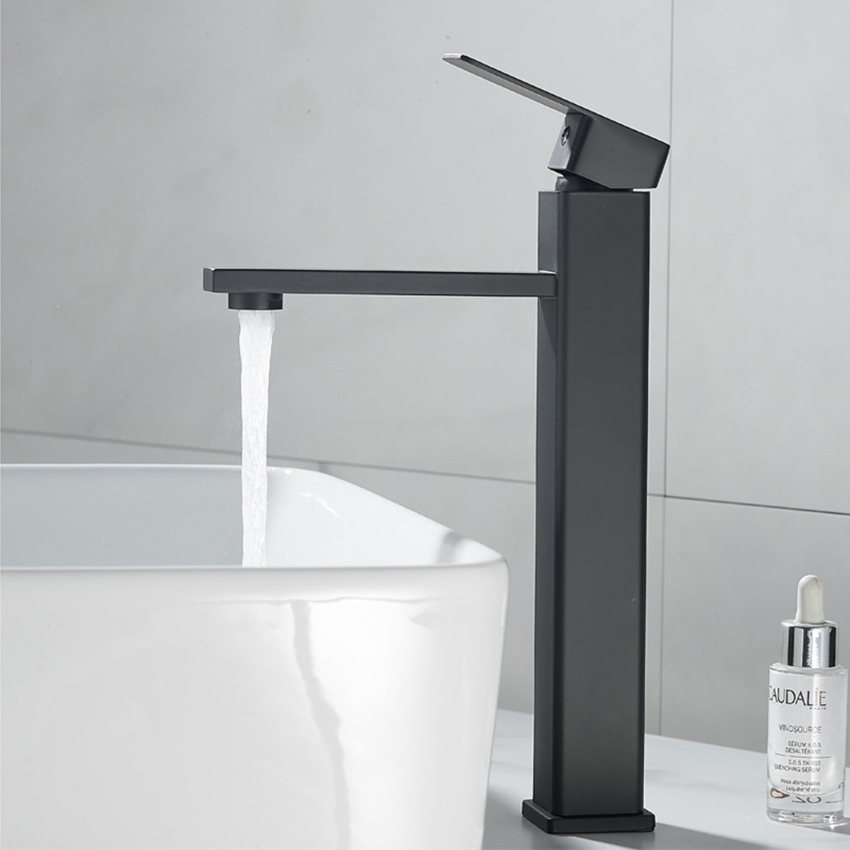 Square Black Basin Mixer Waterfall Faucet Bathroom Tap