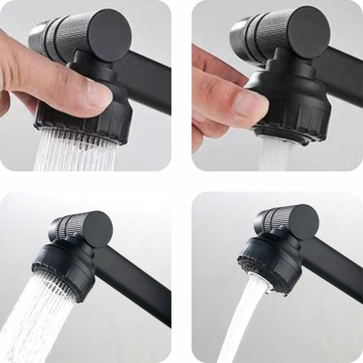 Black Basin Tap Different Sprayer Modes