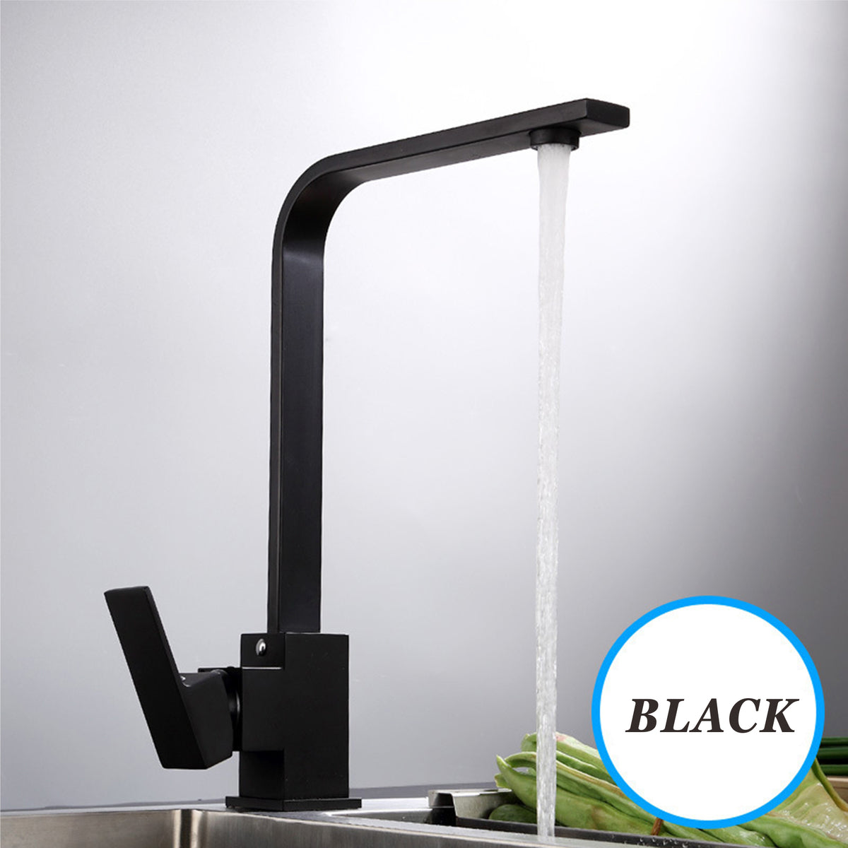 Kitchen Sink Tap black square edges curved