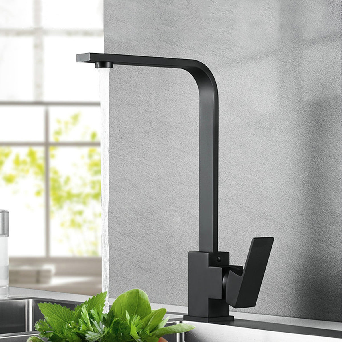 Kitchen Sink Tap black square edges curved