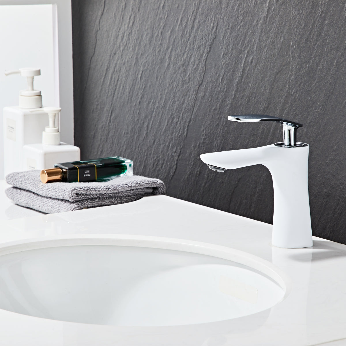 Modern White Elegant Short Teardrop Basin Tap