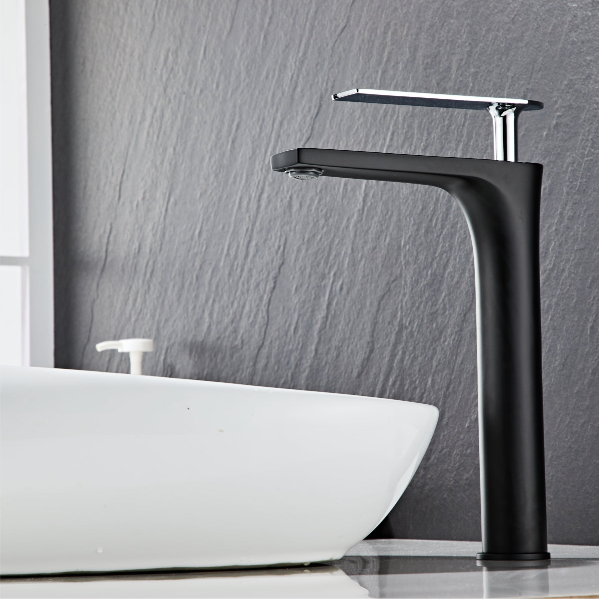 Modern Black Square round Elegant Long Basin Tap