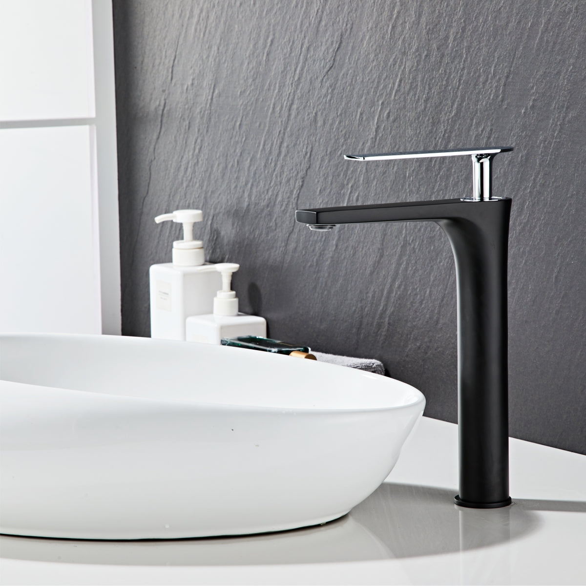 Modern Black Square round Elegant Long Basin Tap