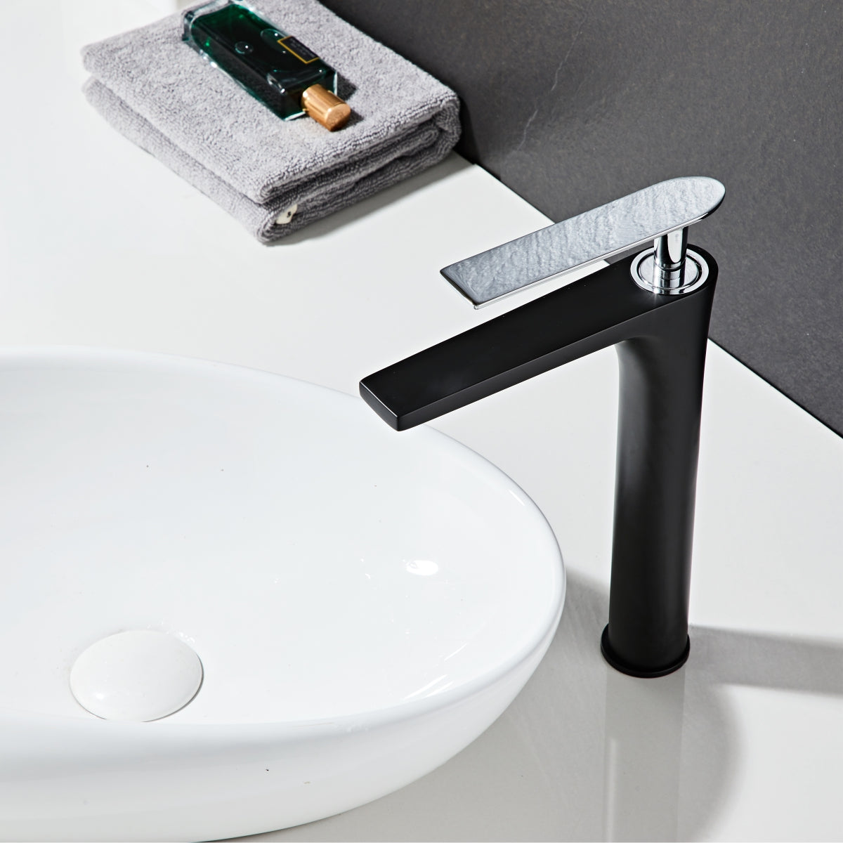 Modern Black Square round Elegant Long Basin Tap