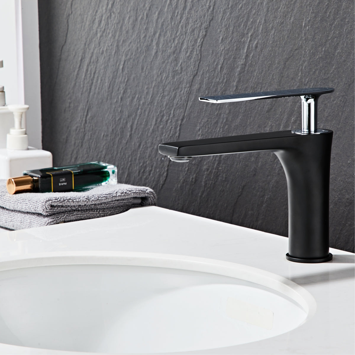 Modern Black Elegant Square round short Basin Tap