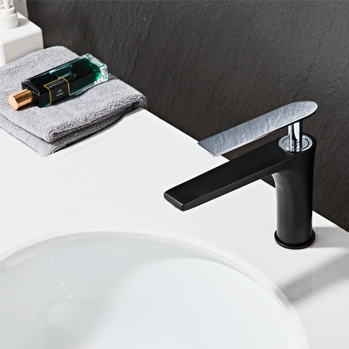 Modern Black Elegant Square round short Basin Tap