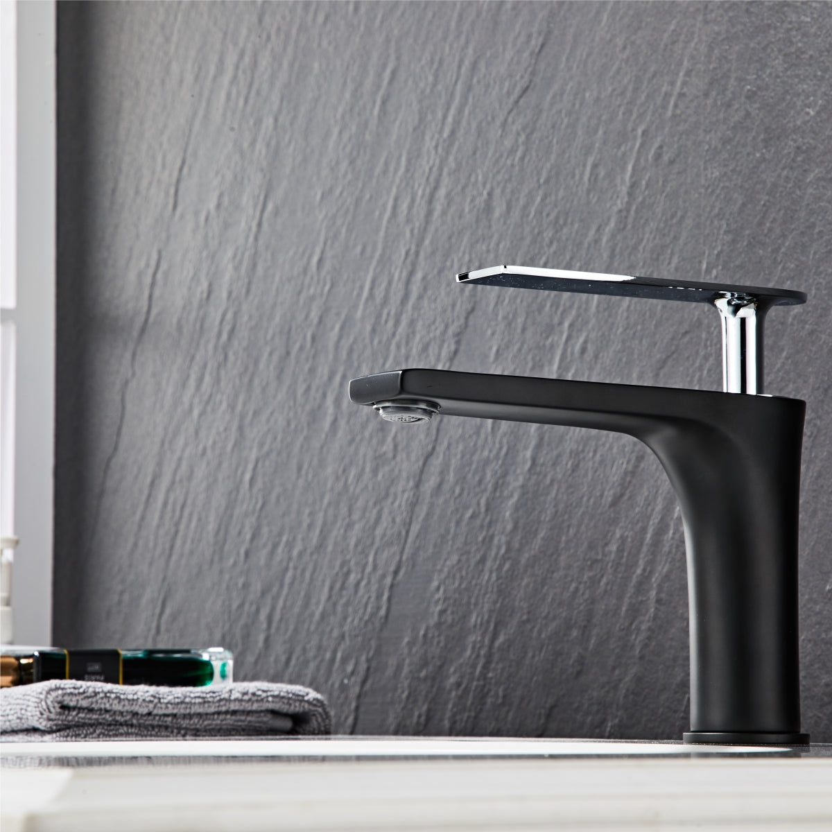 Modern Black Elegant Square round short Basin Tap