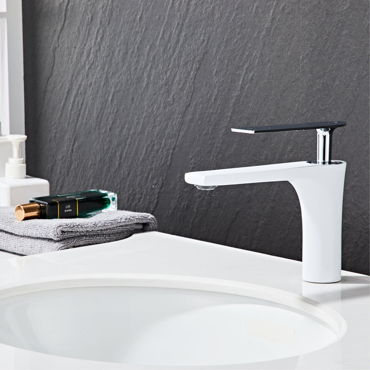 Modern White Elegant Square round short Basin Tap