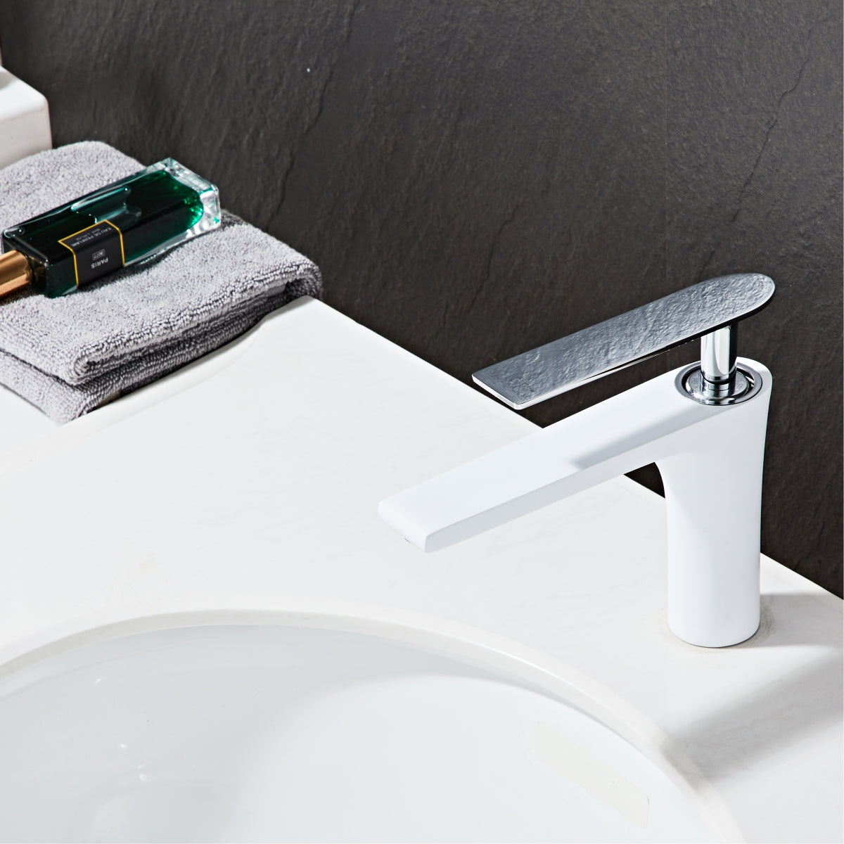 Modern White Elegant Square round short Basin Tap