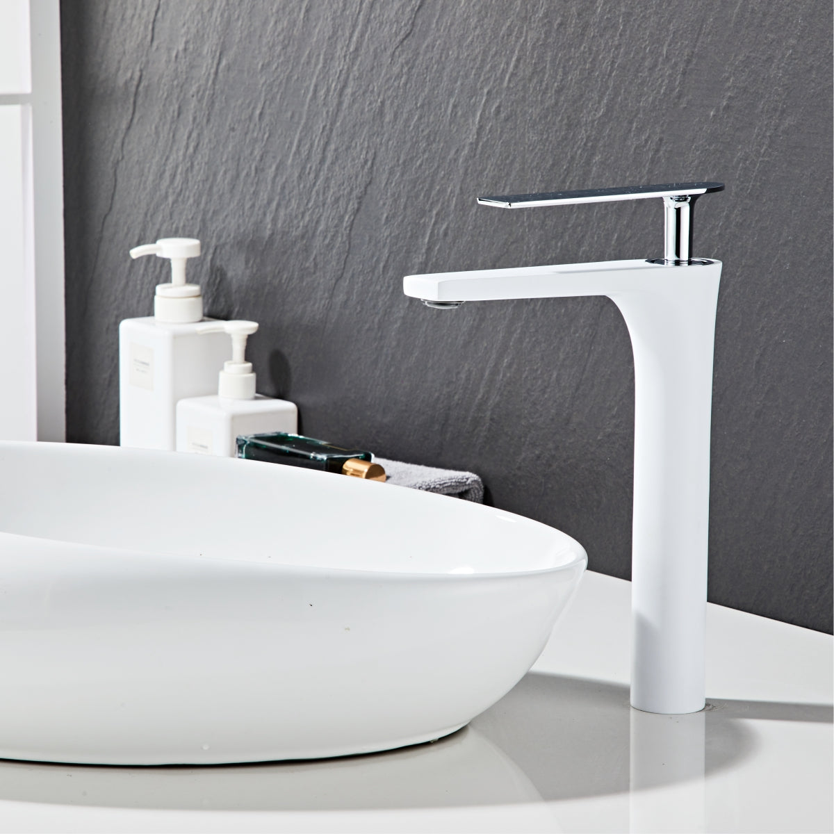 Modern White Square round Elegant long Basin Tap