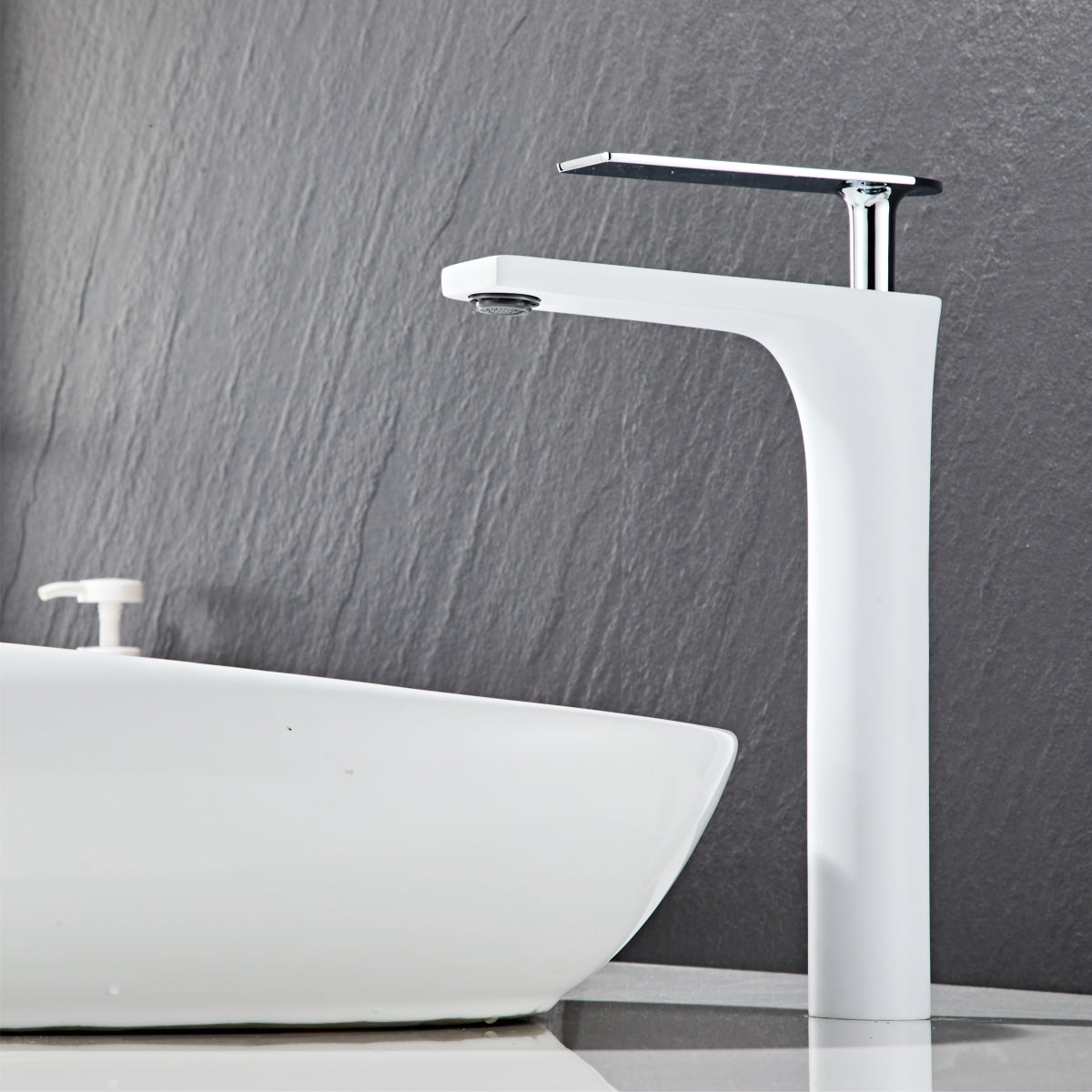 Modern White Square round Elegant long Basin Tap