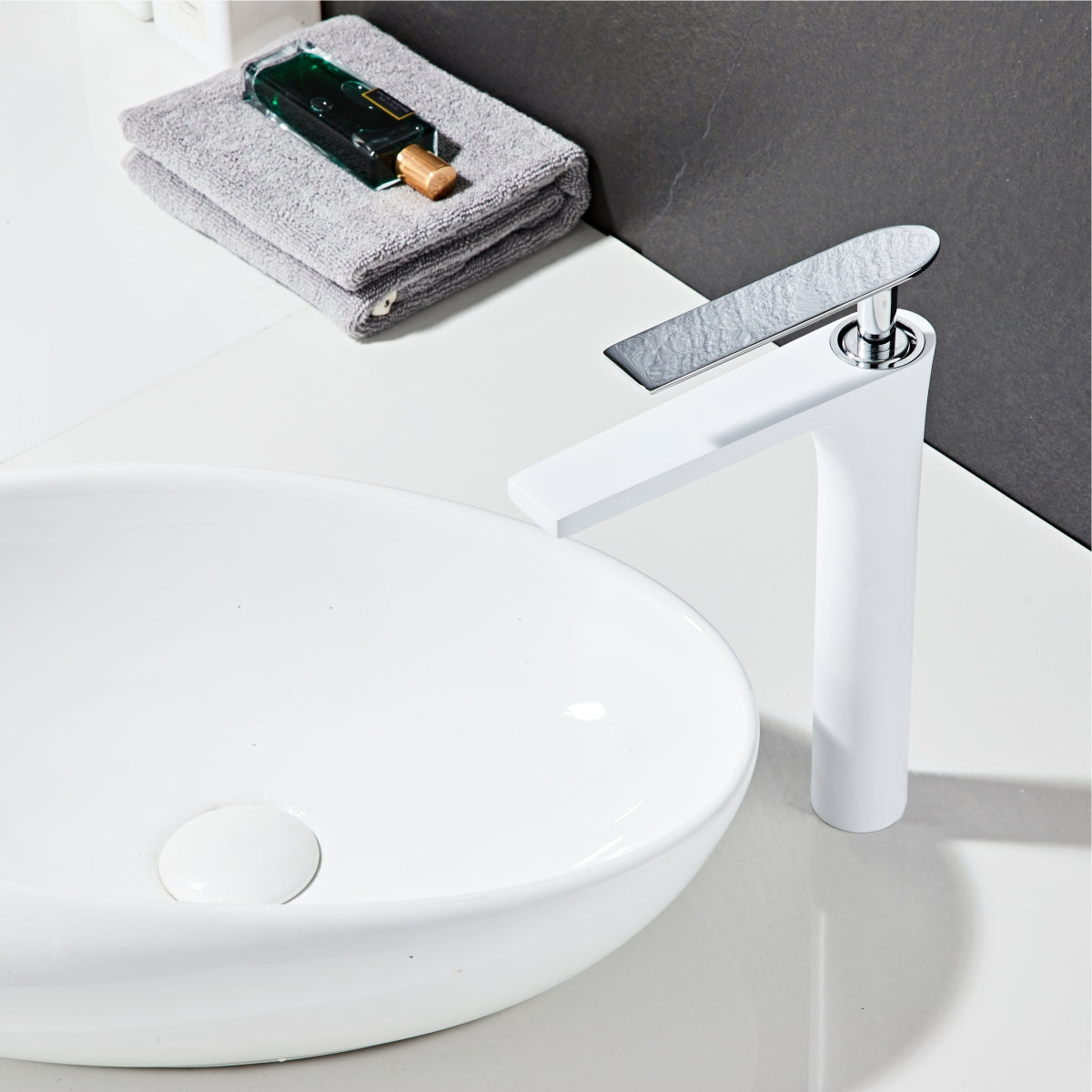 Modern White Square round Elegant long Basin Tap