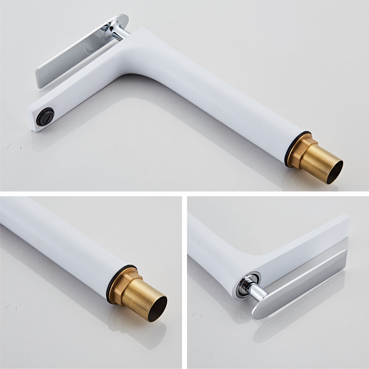 Modern White Square round Elegant long Basin Tap