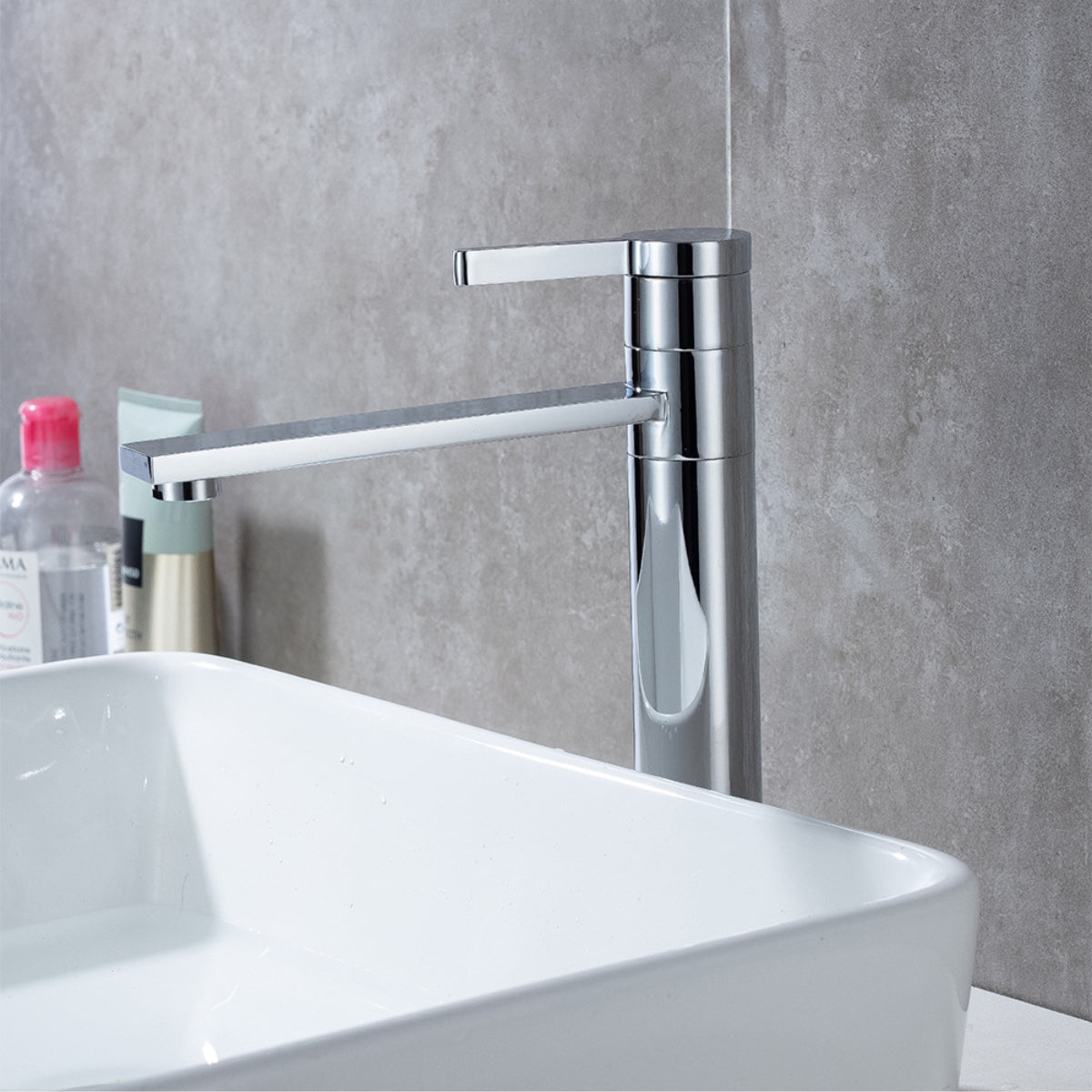 Chrome Basin Tap Square Edges Handle Long