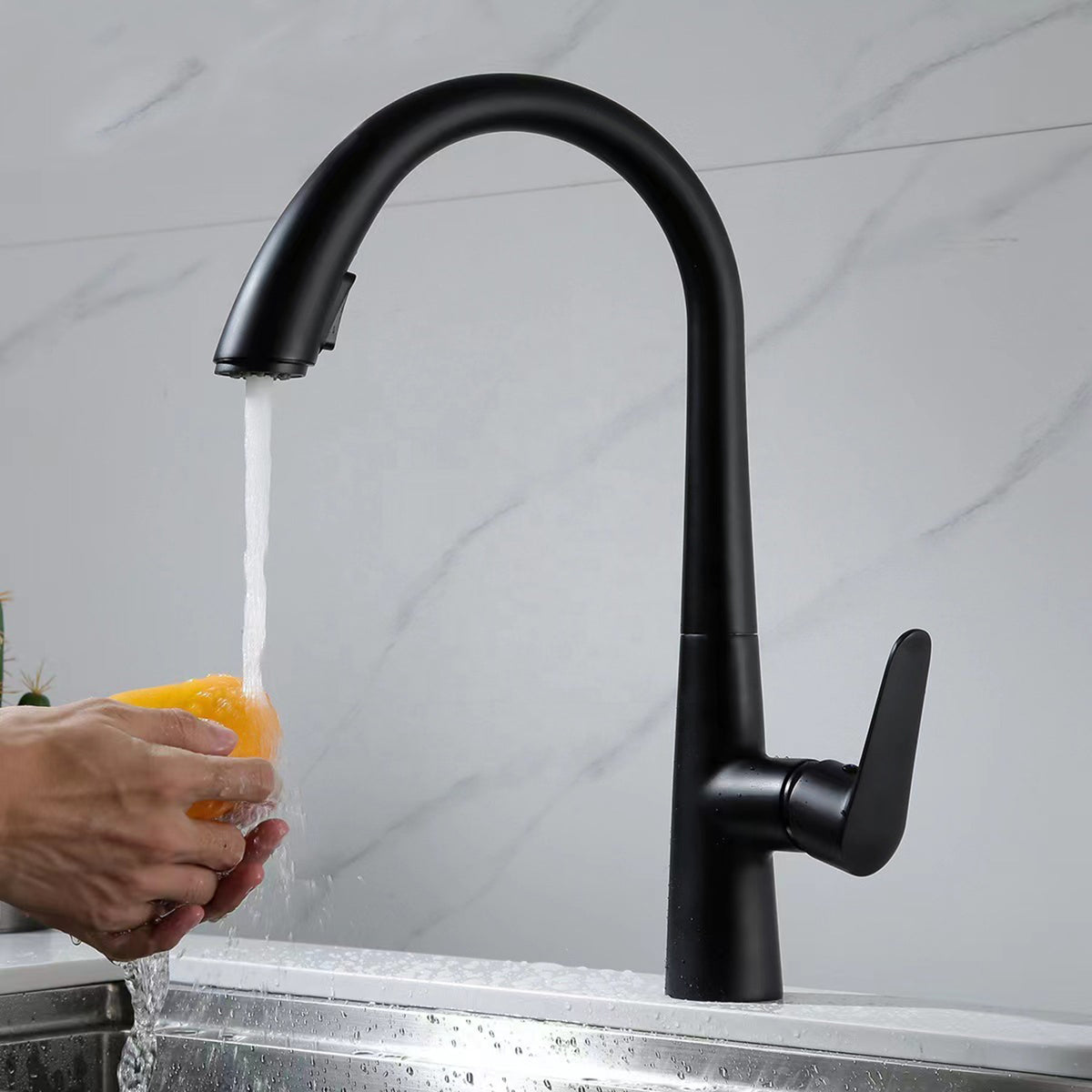 Black Kitchen Sink Tap with pull out spray fixture