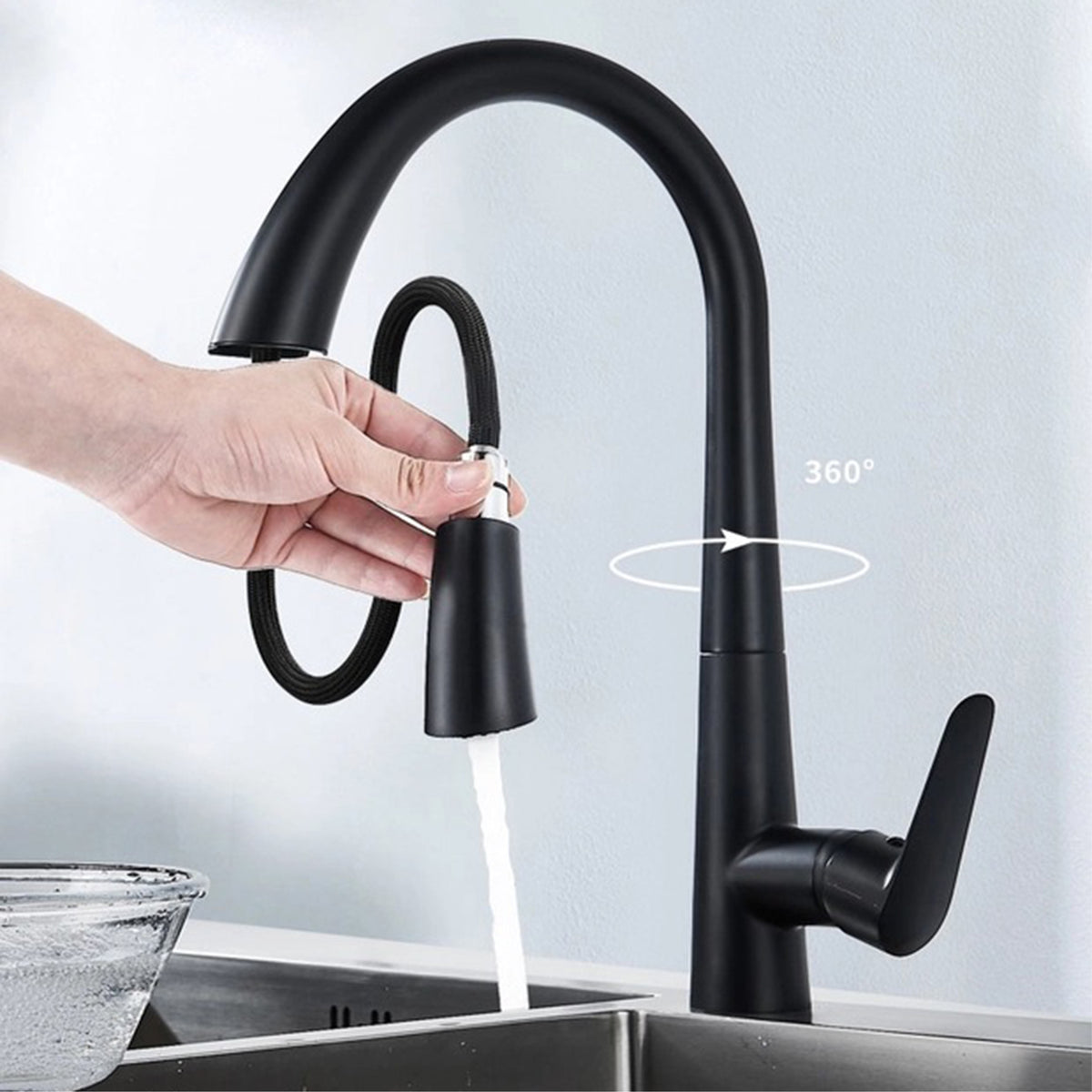 Black Kitchen Sink Tap with pull out spray fixture