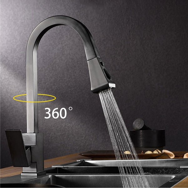 Black Kitchen Sink Tap with shower spray button Mode