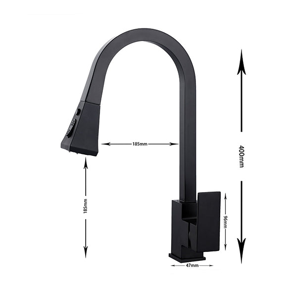 Black Kitchen Sink Tap with shower spray button Mode