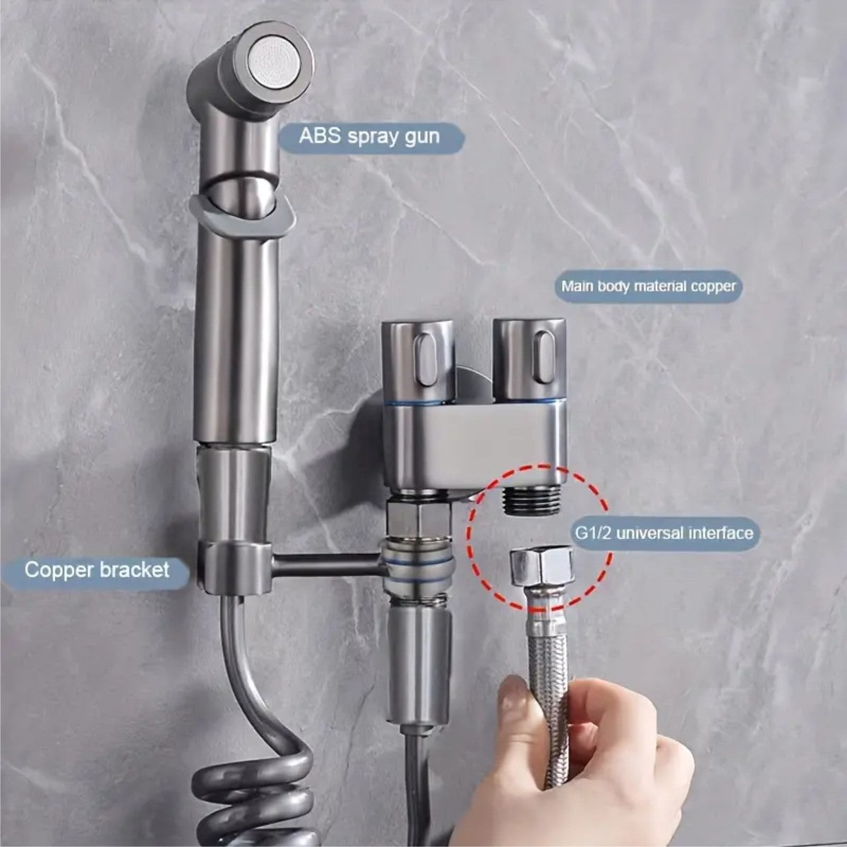 Dual control angle valve one in and two out flush valve Taps 1201 Gun Grey