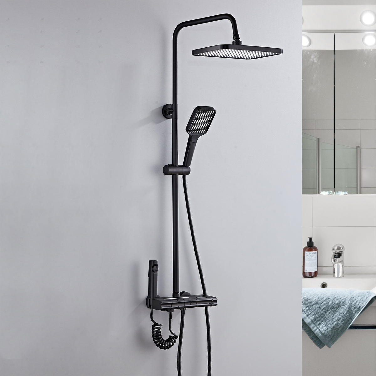 Digital Display Black Shower Set With LED Ambient Light 1226B