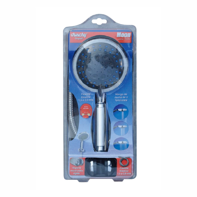 Chrome Flexible Multi Setting Grey Blue Detail Hand Shower