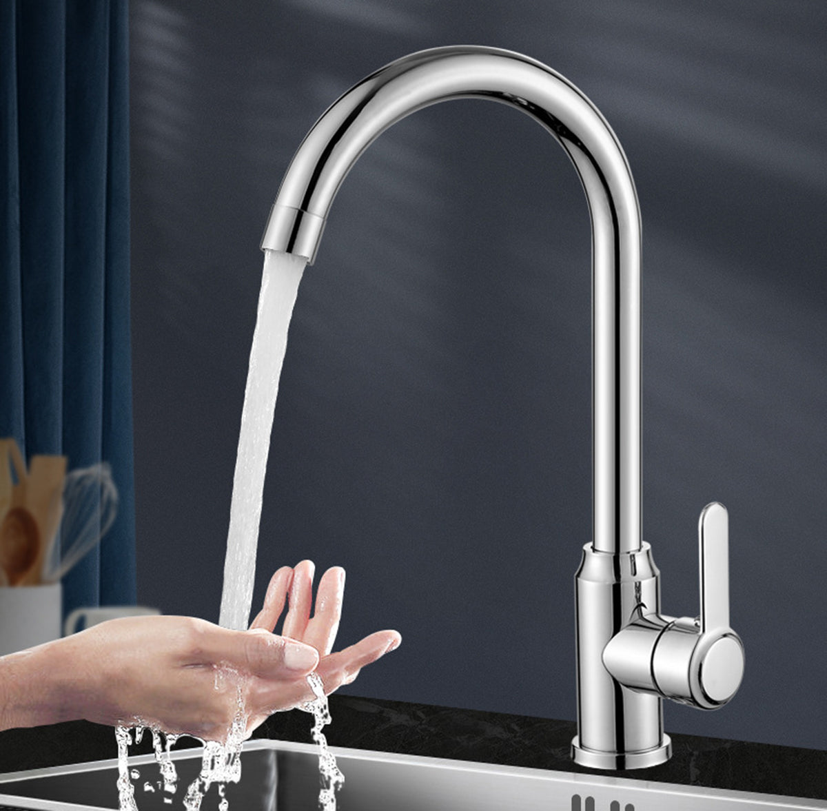 Kitchen Sink Tap all chrome curved design