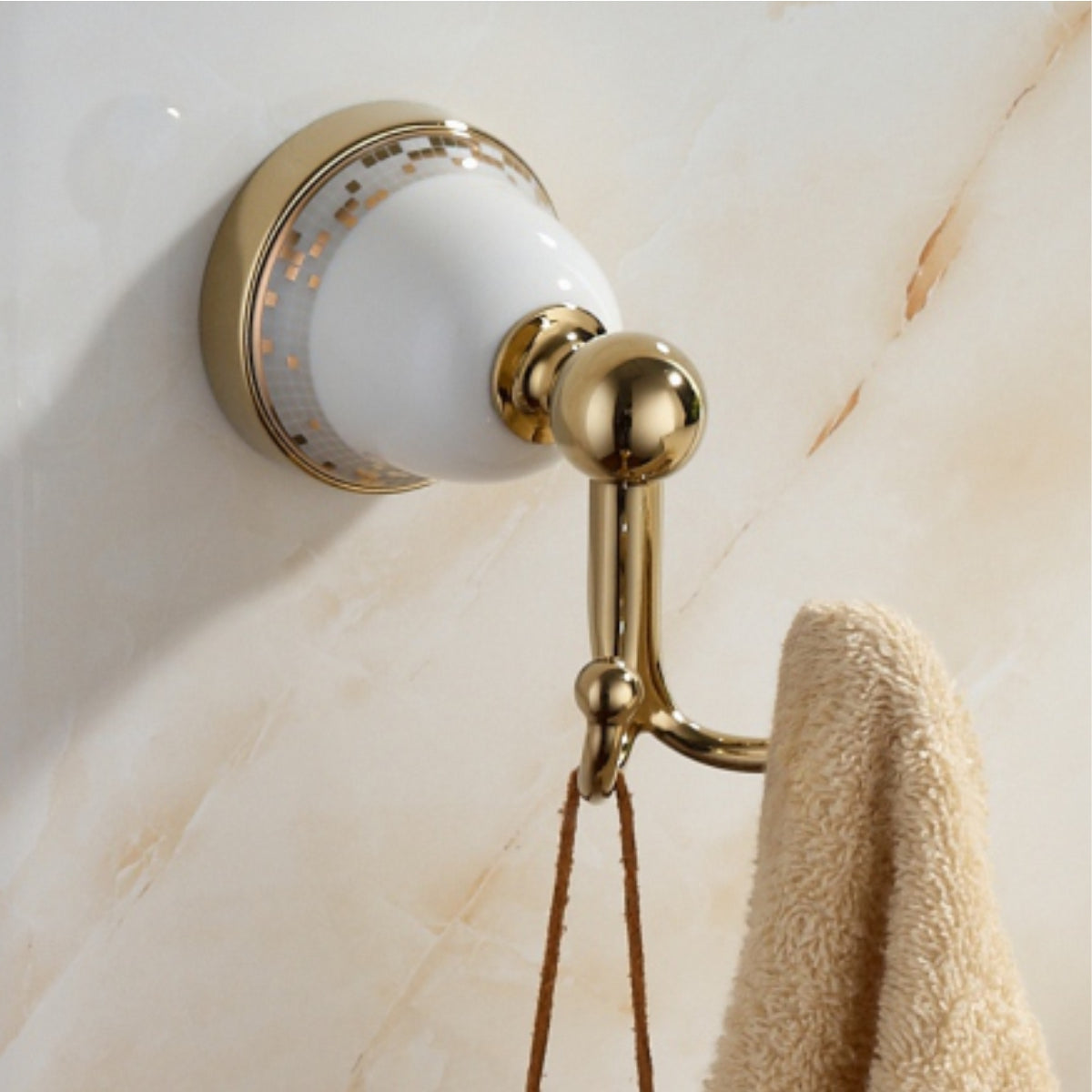 Gold Double Robe Hook White Design Round wall