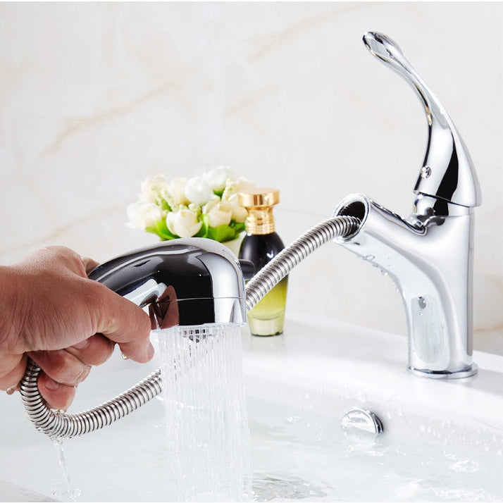 Modern Chrome Teardop Handle With Removable spray Handle Basin Tap