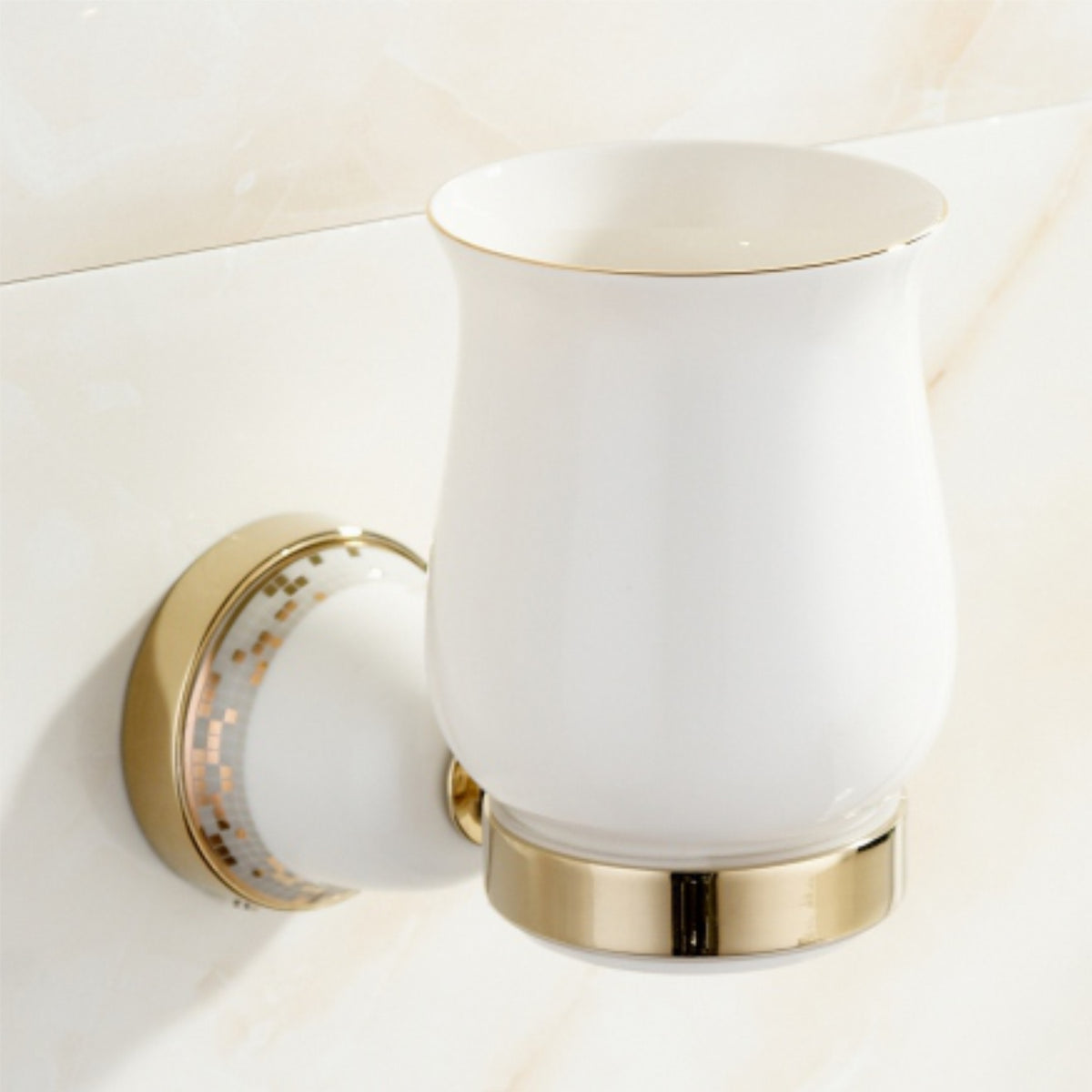 Gold White Design Tumbler Holder Round Wall