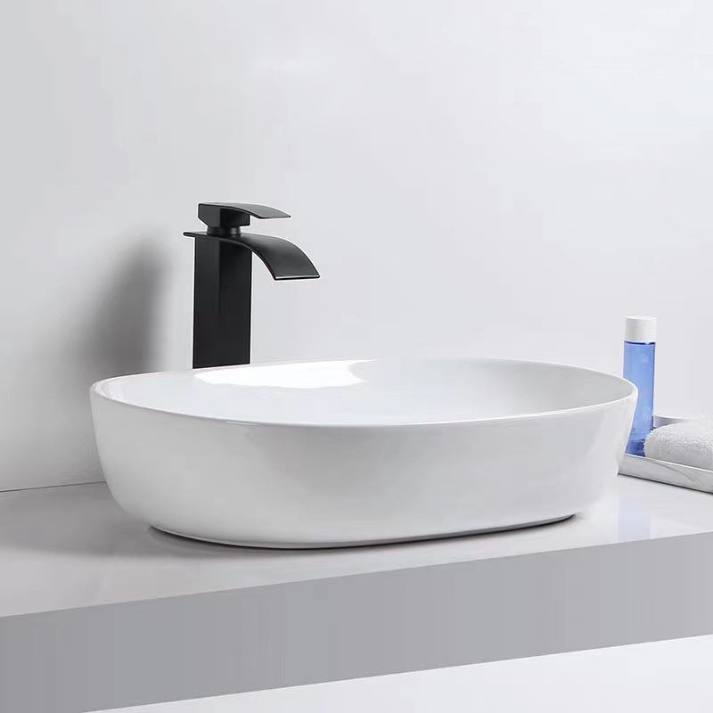 White Oval Modern White Ceramic Free Standing Bathroom Basin