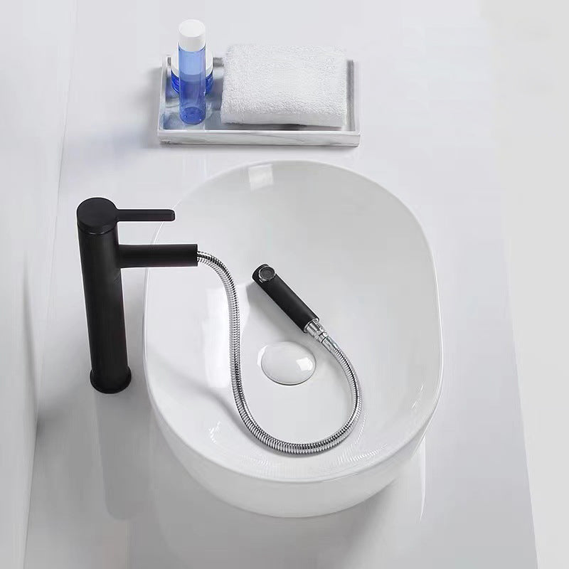 White Oval Modern White Ceramic Free Standing Bathroom Basin