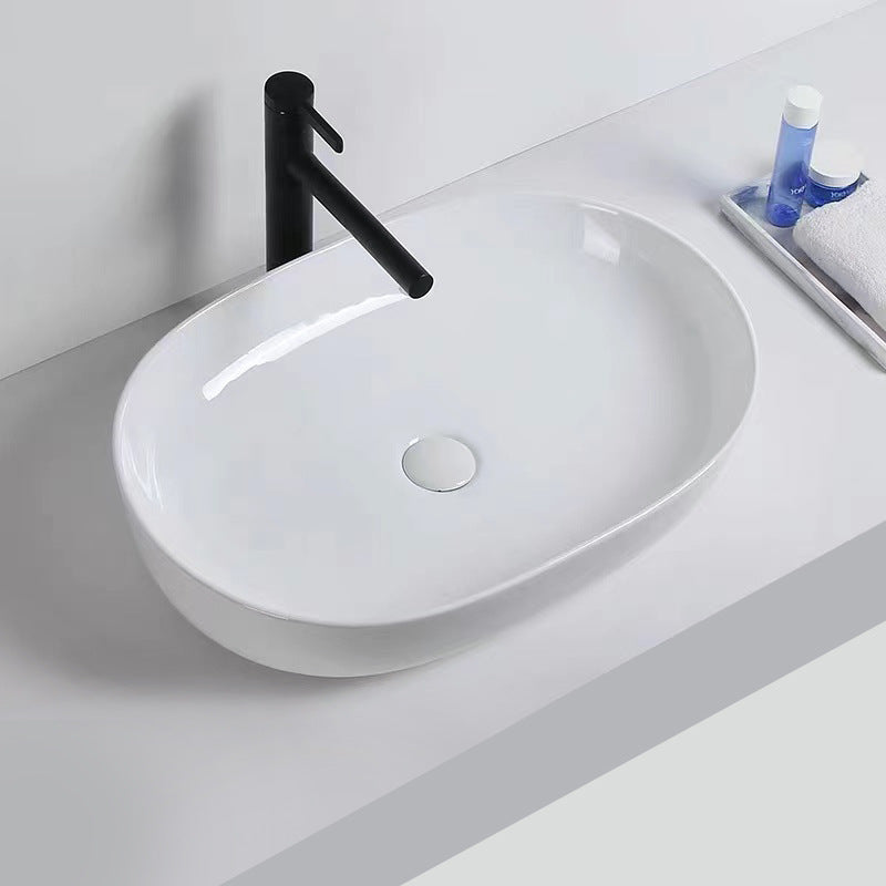 White Oval Modern White Ceramic Free Standing Bathroom Basin