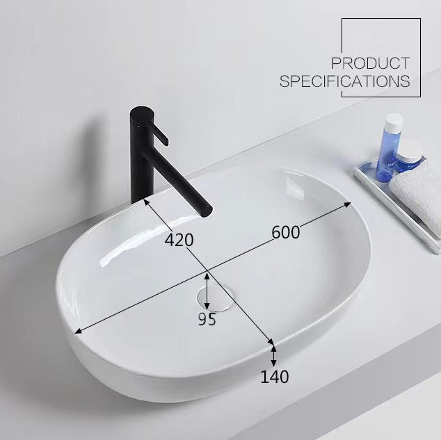 White Oval Modern White Ceramic Free Standing Bathroom Basin