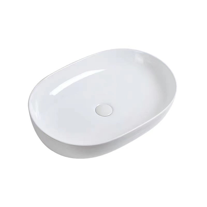 White Oval Modern White Ceramic Free Standing Bathroom Basin